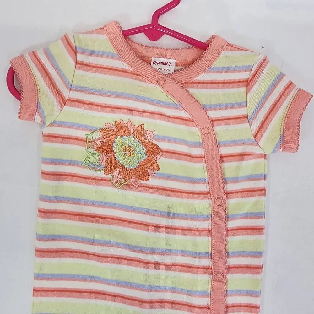 Gymboree Stripe Flower Embroidered Romper Size 18-24 mos NWT